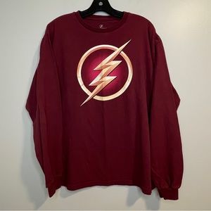 FLASH DC Comics Maroon 2 sided logo long sleeve Tshirt